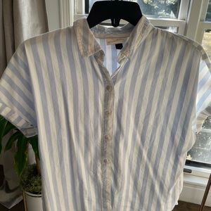 blue and white striped blouse